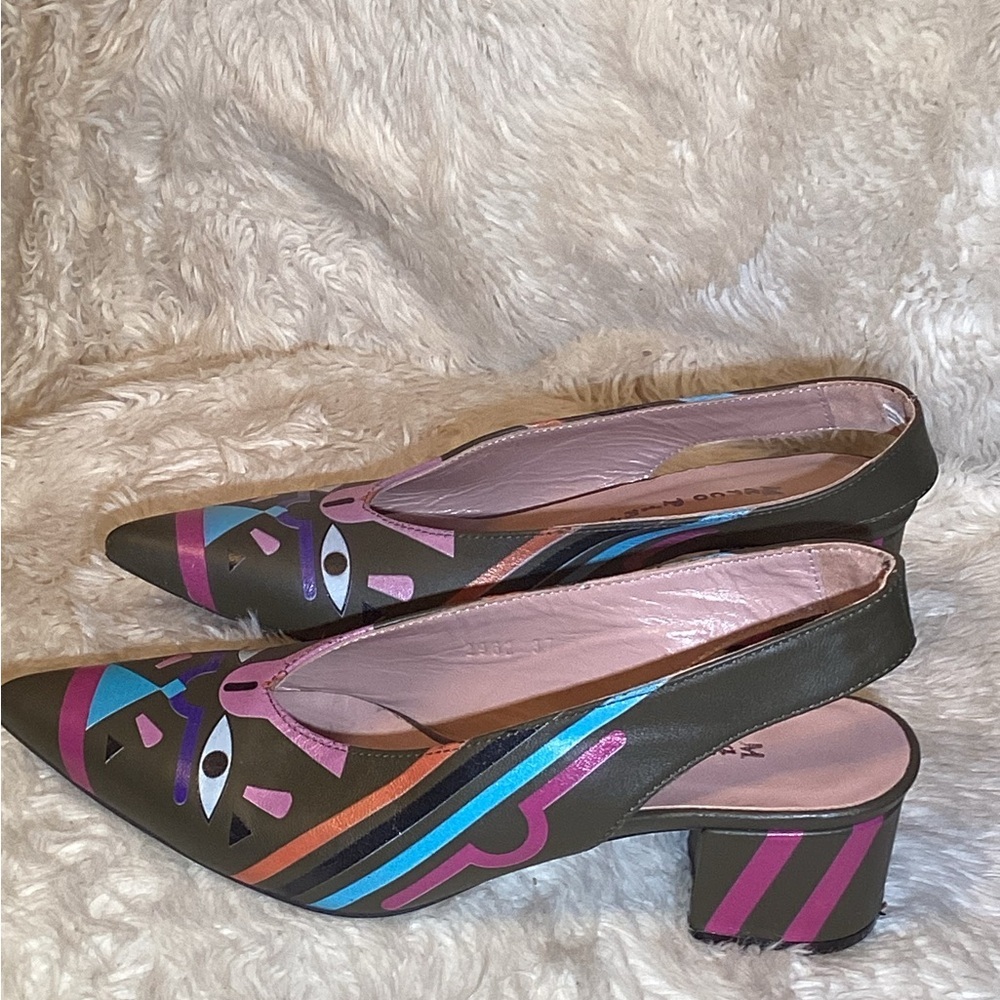 Marco Pini hand painted slingback shoes size 7